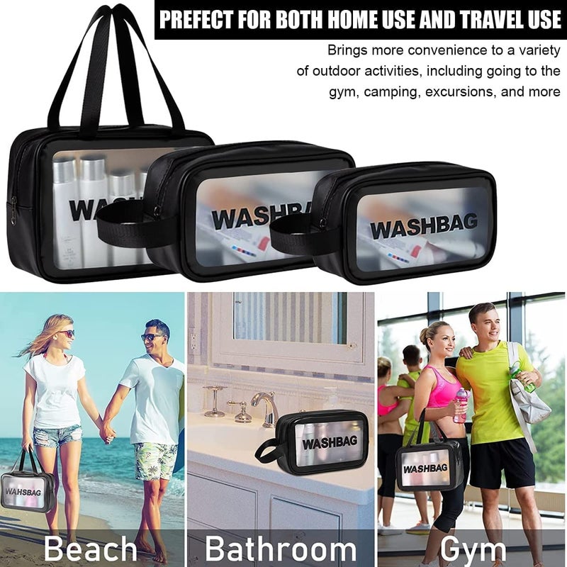 Wash Bag Transparent Cosmetics Makeup Toiletry Bags WaterResistant 3 Pieces Sky Blue Black Pink 2 Zippered CompartmentsUnisex - Image 5