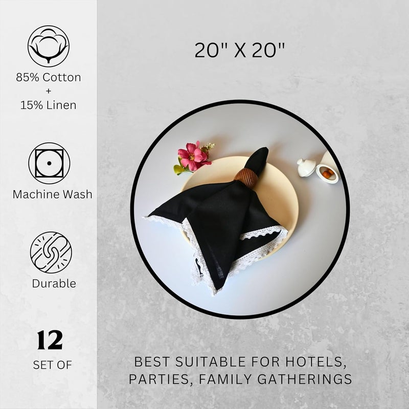 FINGERCRAFT Cloth Napkin 20x20 Inches Set of 12 Cotton Linen Blend Excellent Absorbency Washable and Reusable Durable Dinner Napkin for Kitchen Hotels Wedding Party Black - Image 5
