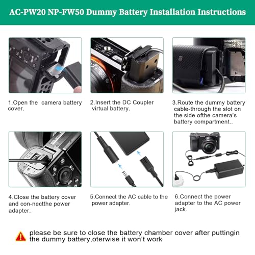 TKDY NP-FW50 for Sony ZV-E10 Dummy Battery and AC-PW20 Continuous Power Supply Adapter Kit Compatible for Sony Alpha ZVE10 A6400 A6000 A6100 A5100 A7 A7II Cameras. - Image 3