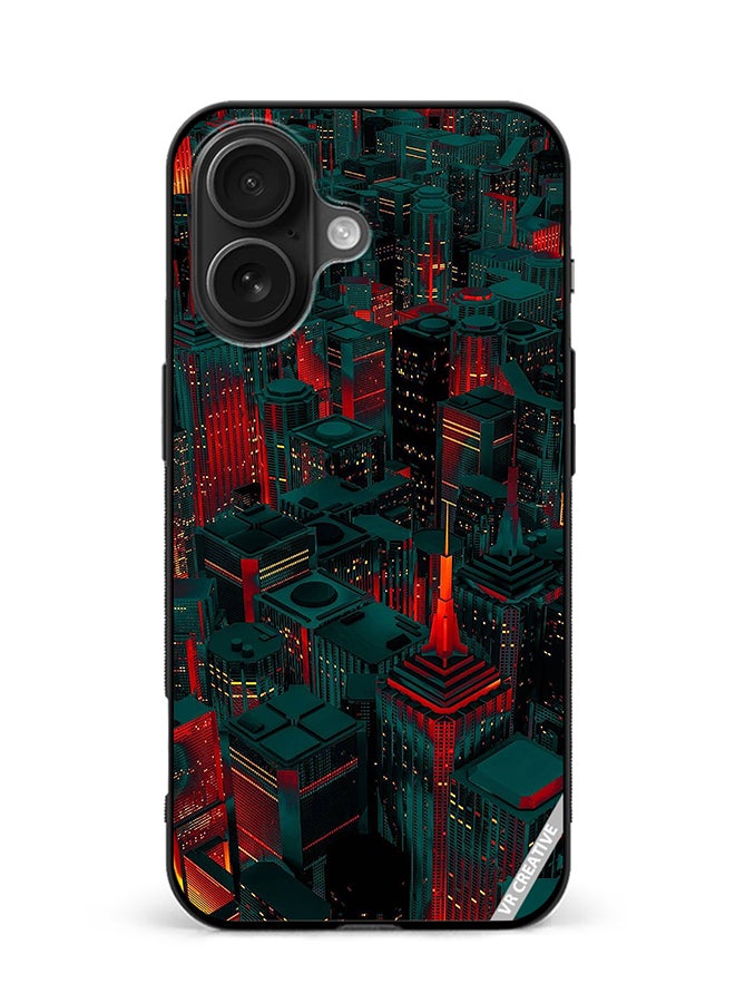 Protective Case Cover For Apple iPhone 16 Red City Design Multicolour