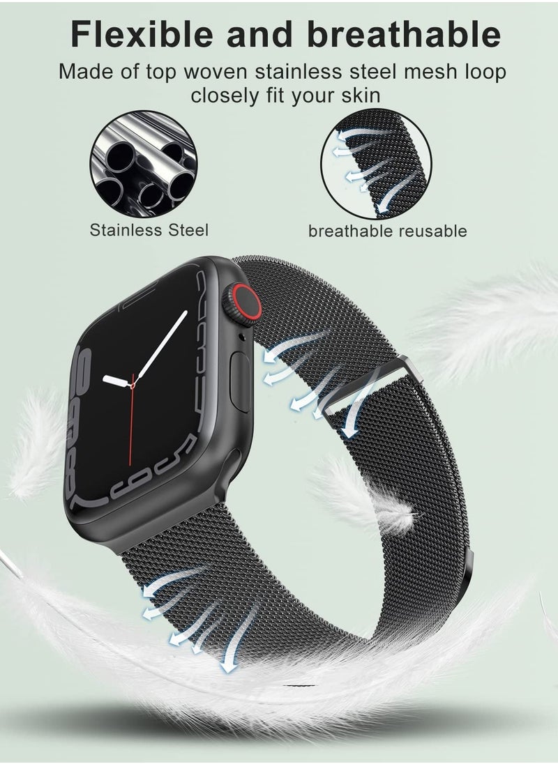 Generic - Compatible with Apple Watch Band 42mm 41mm 40mm 38mm for Women and Men, Magnetic Metal Stainless Steel Strap Wristband Compatible for iWatch Series 10 9 8 7 6 5 4 3 2 1 SE Black - Image 1