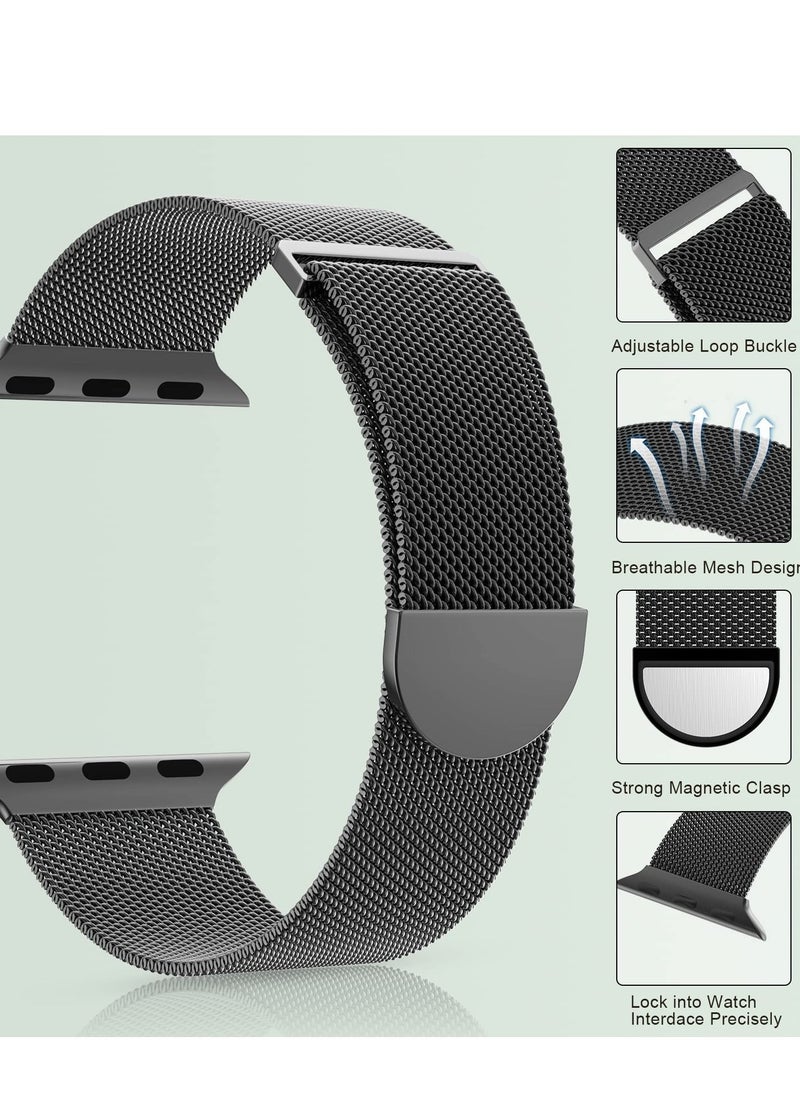 Generic - Compatible with Apple Watch Band 42mm 41mm 40mm 38mm for Women and Men, Magnetic Metal Stainless Steel Strap Wristband Compatible for iWatch Series 10 9 8 7 6 5 4 3 2 1 SE Black - Image 1