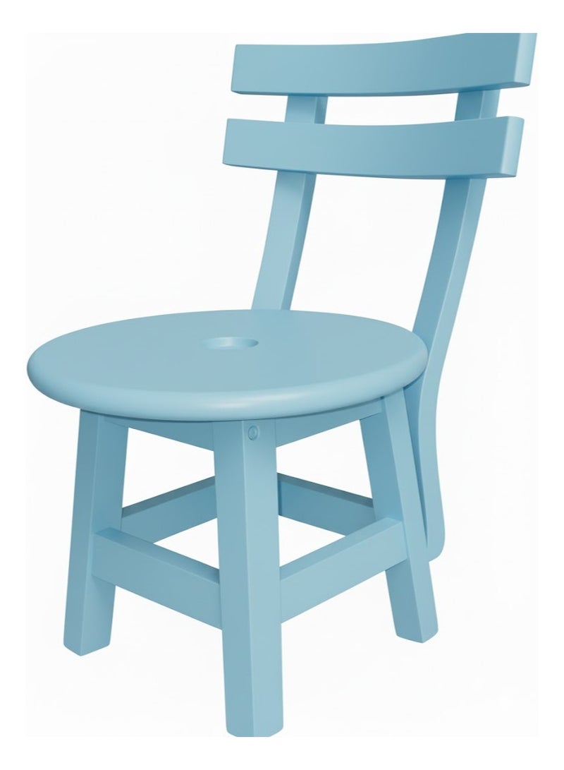A small wooden chair with a backrest suitable for the and children Durable and made of natural wood the seat height is 30 cm-baby blue color