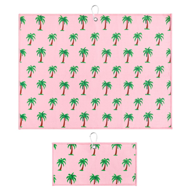 Microfiber Golf Towels for Golf Bags Carts Premium Weave Waffle Ball Towels with Carabiner Clip Essential Accessories for Men Women and Kids Golfer Gifts Set of 2 Palm Trees
