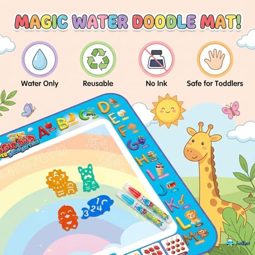 FunBlast Water Doodle Mat 49 X 30 Cm, Fruit Alphabet Magic Drawing Mat with1 Pen, 4 Small 4 Plastic Template, Learning and Educational Doodle Mat for Toddler - Image 2