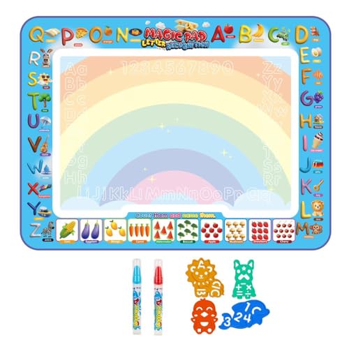 FunBlast Water Doodle Mat 49 X 30 Cm, Fruit Alphabet Magic Drawing Mat with1 Pen, 4 Small 4 Plastic Template, Learning and Educational Doodle Mat for Toddler - Image 1