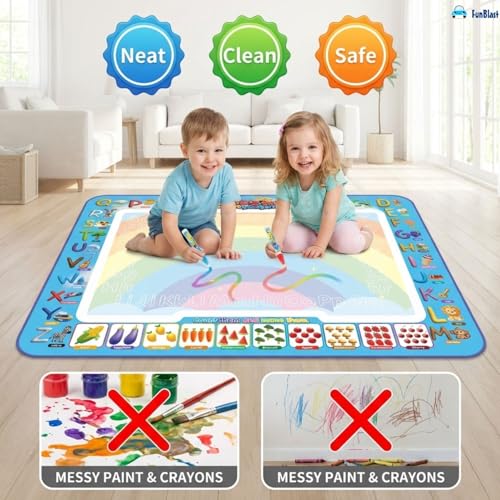 FunBlast Water Doodle Mat 49 X 30 Cm, Fruit Alphabet Magic Drawing Mat with1 Pen, 4 Small 4 Plastic Template, Learning and Educational Doodle Mat for Toddler - Image 5
