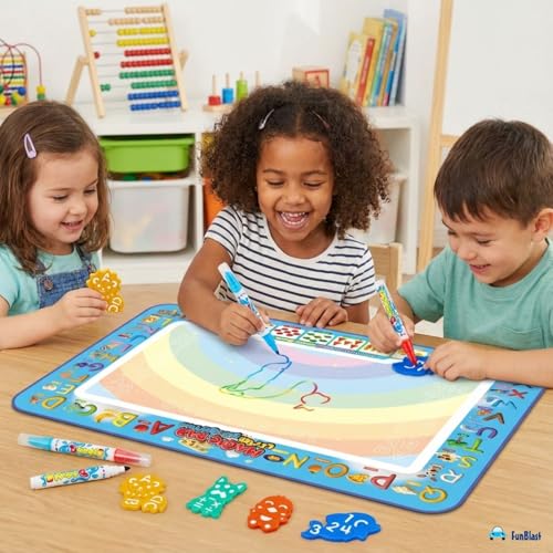 FunBlast Water Doodle Mat 49 X 30 Cm, Fruit Alphabet Magic Drawing Mat with1 Pen, 4 Small 4 Plastic Template, Learning and Educational Doodle Mat for Toddler - Image 4