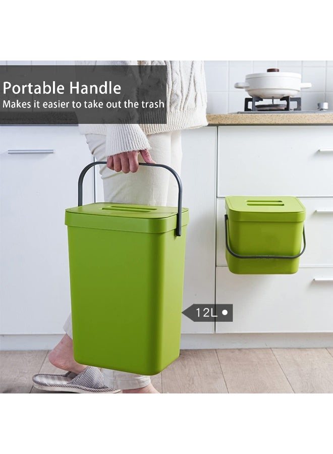 stonespace stonespace Small Trash Can with Lid, Mountable Indoor Compost Bucket, Hanging Trash Can with Lid for Cupboard/Bathroom/Bedroom/Office/Camping, 3.2 Gallon/12L Green  - Image 5