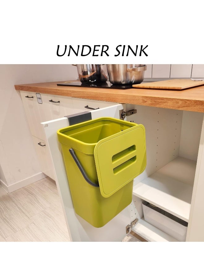 stonespace stonespace Small Trash Can with Lid, Mountable Indoor Compost Bucket, Hanging Trash Can with Lid for Cupboard/Bathroom/Bedroom/Office/Camping, 3.2 Gallon/12L Green  - Image 3