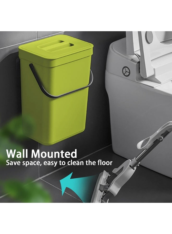 stonespace stonespace Small Trash Can with Lid, Mountable Indoor Compost Bucket, Hanging Trash Can with Lid for Cupboard/Bathroom/Bedroom/Office/Camping, 3.2 Gallon/12L Green  - Image 4