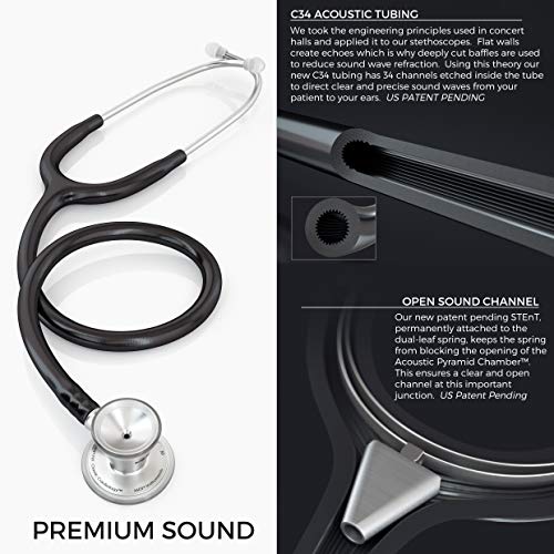 MDF Instruments, ProCardial Cardiology Stethoscope, Stainless Steel, Adult, Dual Head, Black Tube, Black Chestpiece-Headset, MDF797BO - Image 4