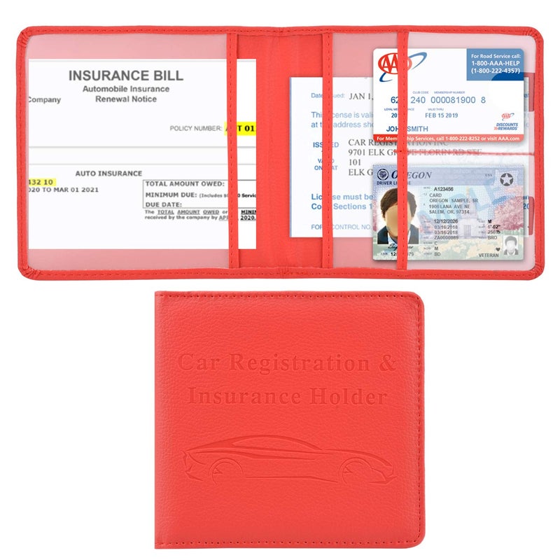 Cacturism Car Registration and Insurance Holder Vehicle Glove Box Car Organizer Men Women Wallet Accessories Case for Cards Essential Document Driver License Red - Image 3