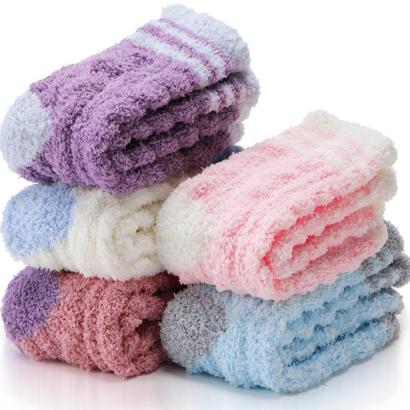 ANTSANG Fuzzy Socks for Women, Fluffy Warm Soft Slipper Socks for Winter & Home, Ideal for Teen Girls(Assorted Stripes) - Image 1