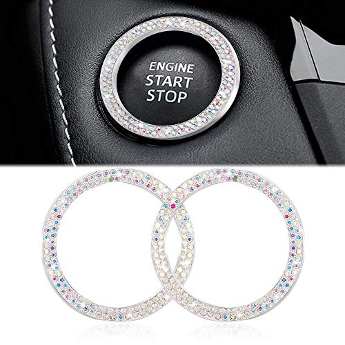 WINKA 2pcs Bling Car Engine Start Button Cover Diamond Crystal Push Start Stop Button Ring Sparkly Bling Ignition Button Cover Rhinestone Keyless Ignition Ring Universal Car Accessories (Colorful) - Image 1