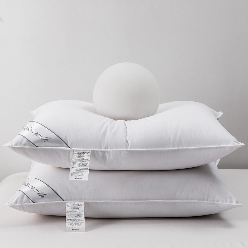 Eastwarmth Natural Goose DownFeather Pair Hotel Pillows Insert for Side and Back Sleepers Set of 2 Bedding Soft Pillows 100 Soft Cotton Standard 20x26in