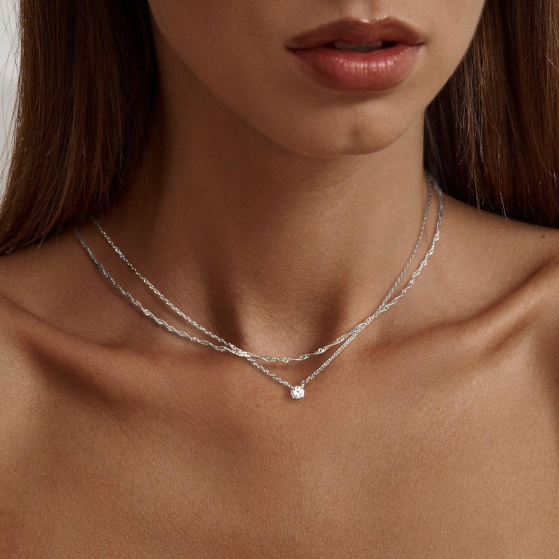 Tewiky Layered Sterling Silver Necklace for Women, Dainty Cubic Zirconia Pendant Necklace Simple Chain Choker Necklaces Jewelry Fashion Set Gifts - Image 2