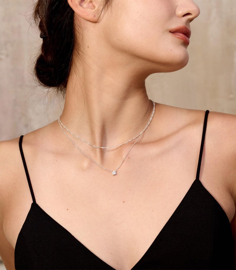 Tewiky Layered Sterling Silver Necklace for Women, Dainty Cubic Zirconia Pendant Necklace Simple Chain Choker Necklaces Jewelry Fashion Set Gifts - Image 5