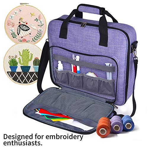 BAGLHER Cross Stitch & Embroidery Organizer Bag - Large Portable Project Storage with 3 Compartments, Travel Friendly Carrying Case for 11.2" Hoops, Threads, Supplies (Purple) - Image 5