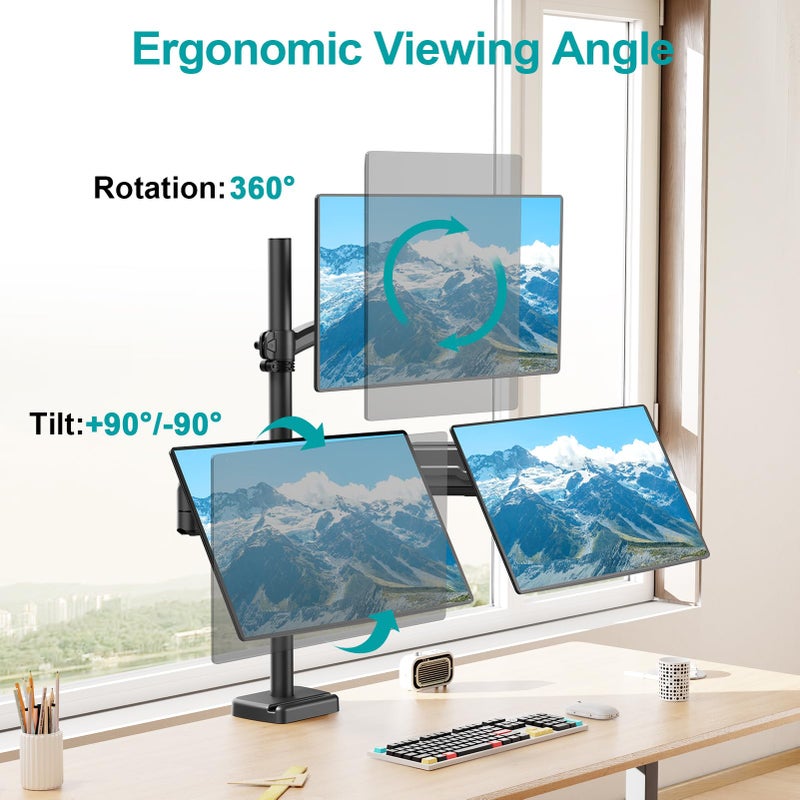 MOUNT PRO Triple Monitor Mount for Max 32" Computer Screen, Adjustable 3 Monitor Desk Mount, up to 19.8lbs Each, Three Display Arm with Tilt Swivel Rotation, VESA Mount 75x75/100x100mm - Image 3