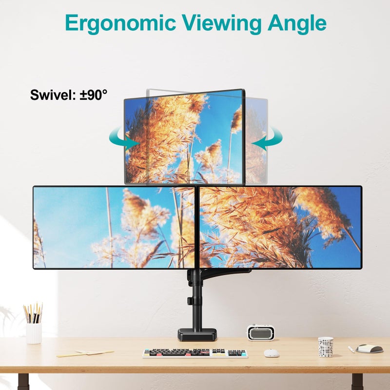 MOUNT PRO Triple Monitor Mount for Max 32" Computer Screen, Adjustable 3 Monitor Desk Mount, up to 19.8lbs Each, Three Display Arm with Tilt Swivel Rotation, VESA Mount 75x75/100x100mm - Image 5