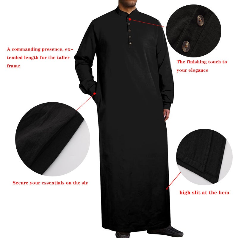 Men's Cotton Kandora Long Robe with Stand Collar - Image 1