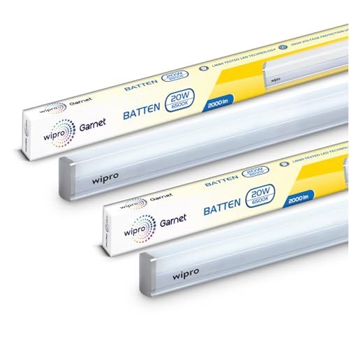 WIPRO ويدرو غارنيت 20 واط LED باتن لغرفة المعيشة وغرفة النوم | 2 قدم | أنبوب ضوء ساطع وموفر للطاقة للمنزل | ضوء نهاري بارد (6500 كيلفن) مع 2000 لومن | عبوة من 2 - Image 1