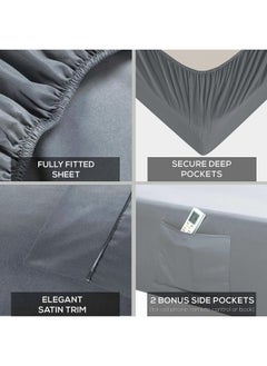 Mueller Mueller Ultratemp Bed Sheets Set, Super Soft 1800, 6 Piece California King Sheet Sets, Deep Pocket up to 16", Transfers Heat, Breathes Better, Hypoallergenic, Wrinkle-Resistant, Oeko-TEX, Light Grey  - Image 4