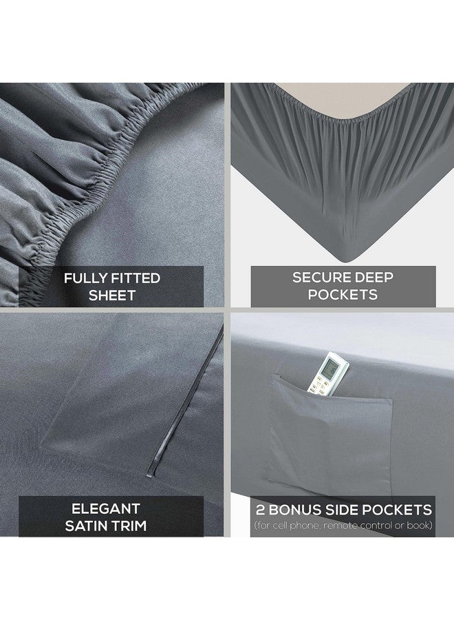 Mueller Mueller Ultratemp Bed Sheets Set, Super Soft 1800, 6 Piece California King Sheet Sets, Deep Pocket up to 16", Transfers Heat, Breathes Better, Hypoallergenic, Wrinkle-Resistant, Oeko-TEX, Light Grey  - Image 4