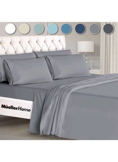 Mueller Mueller Ultratemp Bed Sheets Set, Super Soft 1800, 6 Piece California King Sheet Sets, Deep Pocket up to 16", Transfers Heat, Breathes Better, Hypoallergenic, Wrinkle-Resistant, Oeko-TEX, Light Grey  - Image 1