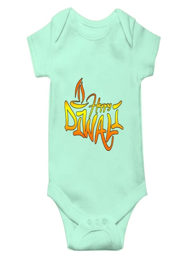 Mott2 Diwali Special Unisex Baby Romper - Happy Diwali10 (0-3 Months Green) - Image 1