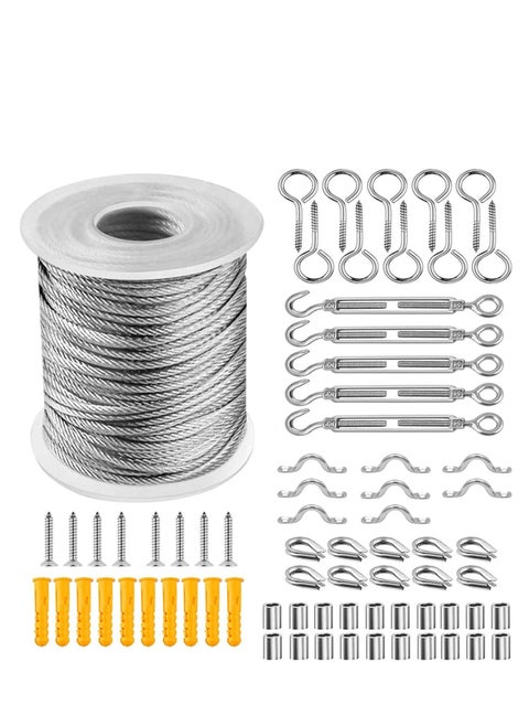 String Light Hanging Kit Outdoor Lights Hanging Kit Globe String Lights Suspension Kit with 164ft Coated Stainless Steel Cable Heavy-Duty and Easy to Install Guide Wire Globe String Light