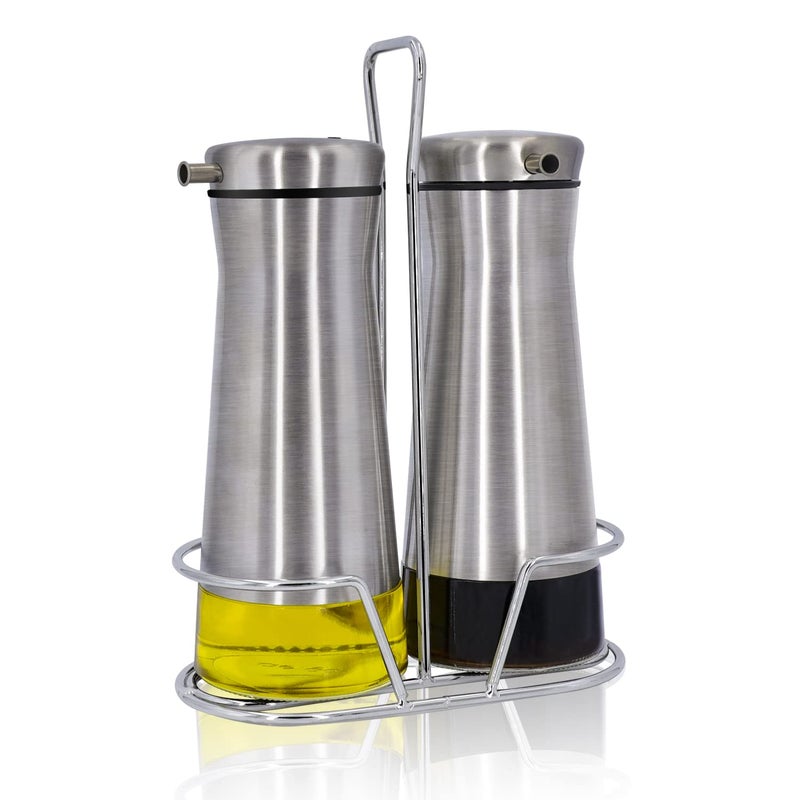 Aelga Oil And Vinegar Dispenser Set with Caddy  2 Pack Oil Dispenser Bottle for Kitchen with NoDrip  Kitchen Decor and Accessories for Home Restaurants Weddings