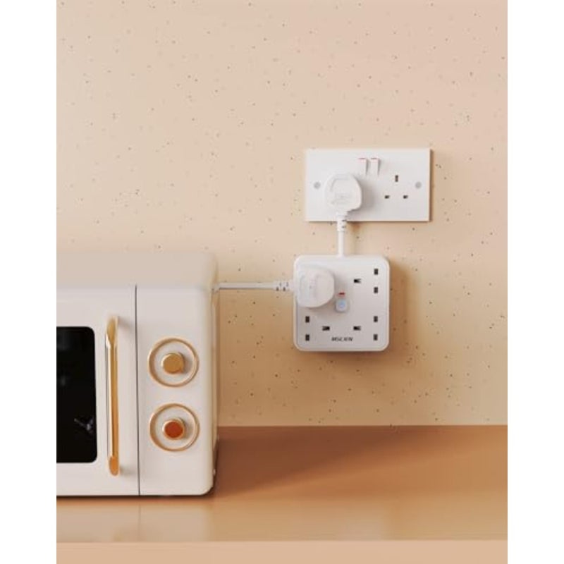 4 سلك تمديد حلقي مع 4 فتحات USB 1 نوع C و3 USB-A، وصلة توصيل 5 سم مع منافذ USB، شريط طاقة قصير مع مفتاح مؤشر LED، محطة شحن للمطبخ، المنزل، المكتب. - Image 5