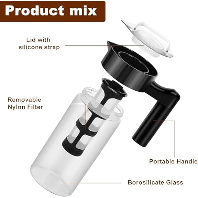 Azonee Cold Brew Coffee Maker 44Oz 1300Ml Iced Coffee Glass Pitcher With Lid  Nylon Filter Cold Brewer Carafe For Cold Coffee  Tea Ideal For Summer Drinks - Image 5