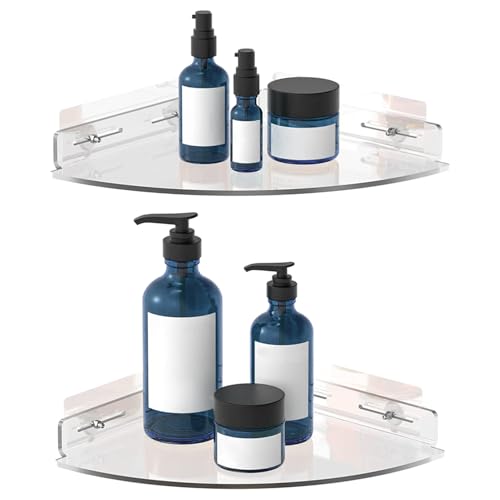 Vdomus Set of 2 Shower Caddy Bathroom Shelves - Vdomus No-Drill Shower Organizer - Floating Adhesive Acrylic Storage for Tile Walls - Sleek and Durable Bathroom Organizers and Storage - Image 1