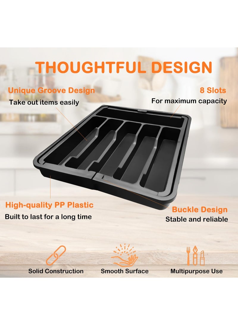 Flushrenic Silverware Organiser Tray, Expandable Kitchen Cutlery Tray, BPA-Free Cutlery Tray, Adjustable Cutlery and Utensil Holder for Spoons, Forks, Knives, Plastic Kitchen Organiser and Storage (White) - Image 4