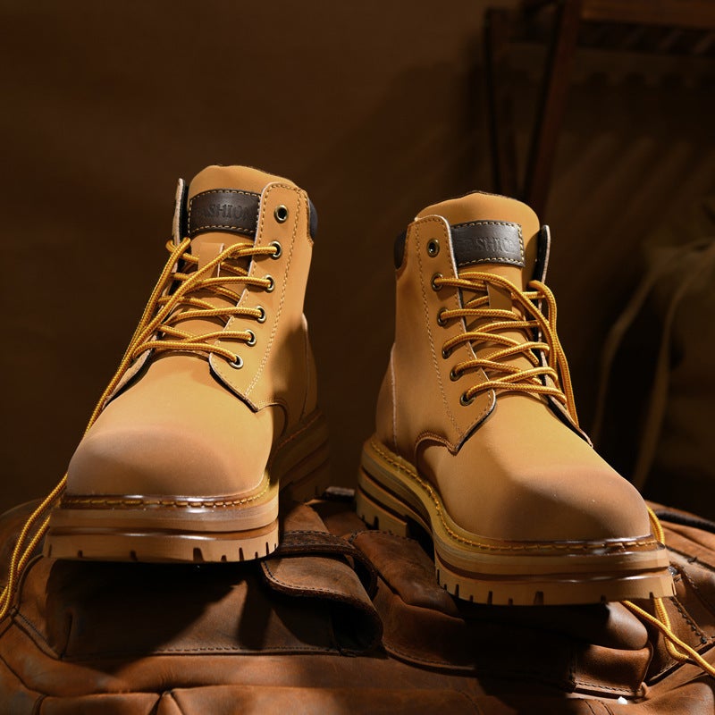 Men's Martin Boots 2026 New Thick Sole Height Increasing Work Boots Waterproof Microfiber  Upper - Image 1