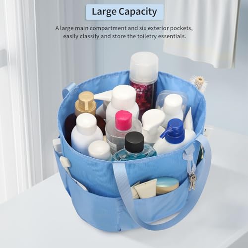 onemoky Mesh Shower Caddy Portable Travel Toiletry Bag for Women Men Large Capacity Shower Bag Quick Dry Bathroom Bag for Dorm Gym Bathroom Camping Beach Swimming Traveling Blue - Image 3