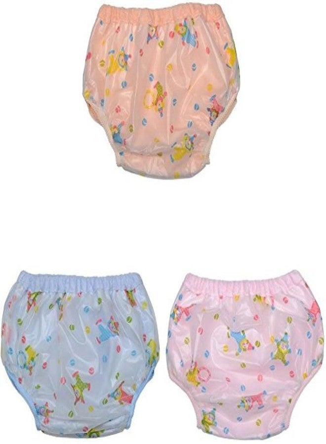 Ineffable Baby Panty for Boys and Girls Reusable Waterproof with Soft Lining Inside Absorbable Plastic Outside- Colorful Print M Size - Pack of 3 - Image 1