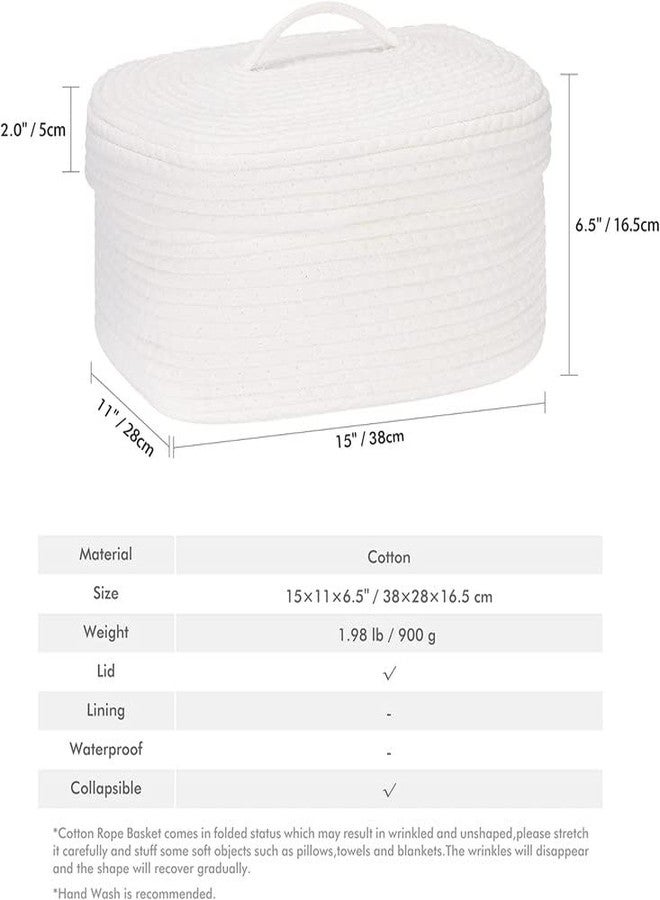 GRATIFY Cotton Rope Storage Basket with Lid, Oval, Medium, White, 15 x 11 x 6.5 Inches, 13.8L, Durable, Nursery Storage Container, Diaper Caddy, Baby Shower Basket, Organizer - Image 4
