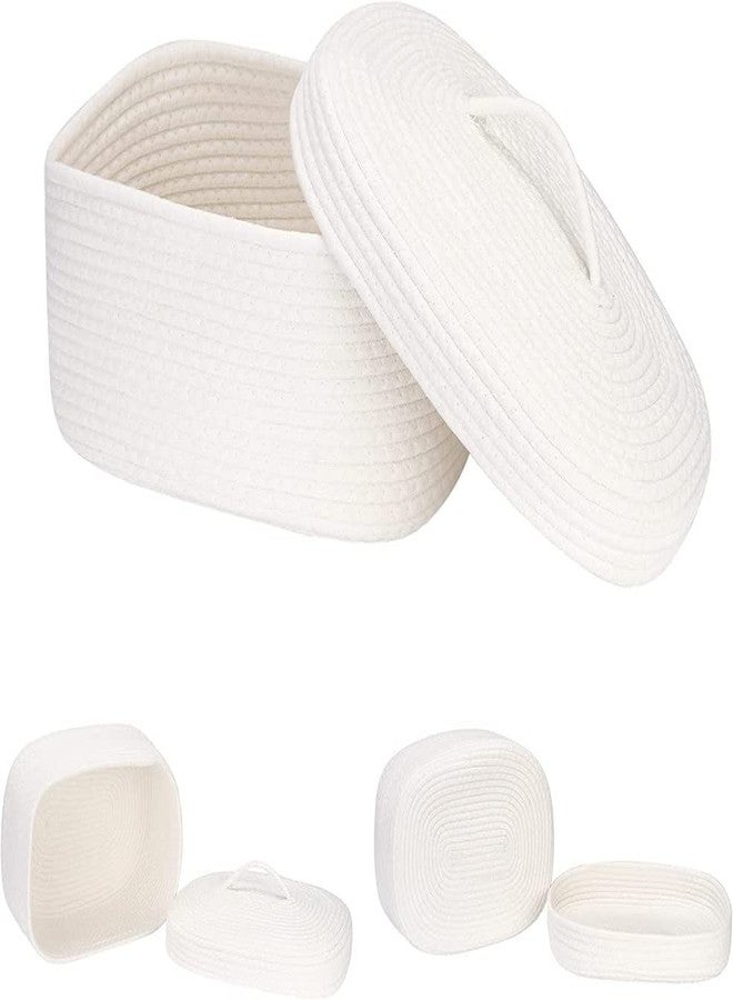 GRATIFY Cotton Rope Storage Basket with Lid, Oval, Medium, White, 15 x 11 x 6.5 Inches, 13.8L, Durable, Nursery Storage Container, Diaper Caddy, Baby Shower Basket, Organizer - Image 2