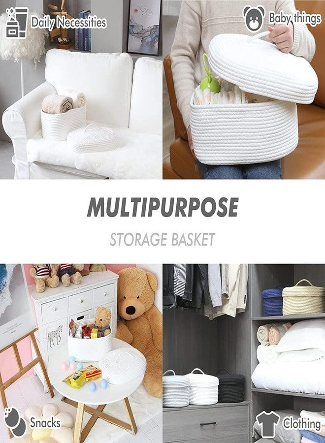 GRATIFY Cotton Rope Storage Basket with Lid, Oval, Medium, White, 15 x 11 x 6.5 Inches, 13.8L, Durable, Nursery Storage Container, Diaper Caddy, Baby Shower Basket, Organizer - Image 5