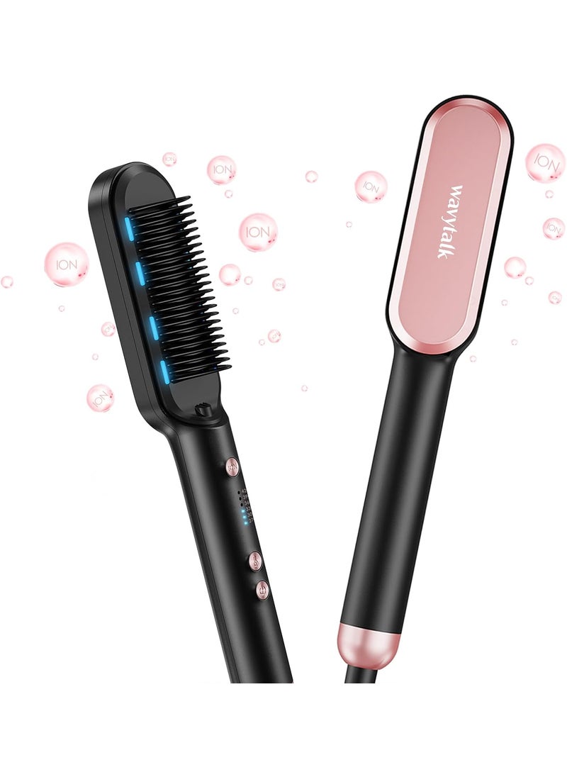 wavytalk Wavytalk Hair Straightener BrushSleek Sweep Ionic Straightening Brush with 6 Temperature Adjust AntiScald Ceramic Hair Straightener Comb Fast Heating for Home Salon Dual Voltage Rose Gold 