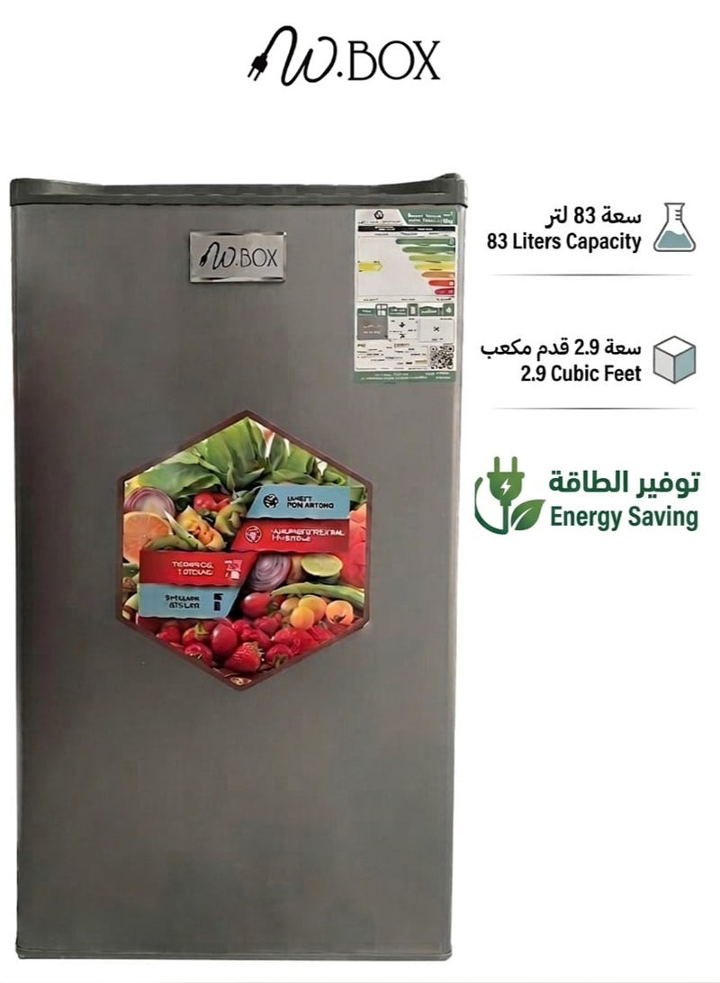 W.BOX 83 Liters Single Door Refrigerator 2.9Cu ft, Silver | WBR90-WL - Image 1