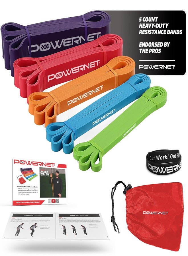 PowerNet Resistance Exercise Bands, Heavy-Duty Color-Coded Progressive Resistance Bands, Workout Equipment for Home Gym Stretching & Training - Image 1