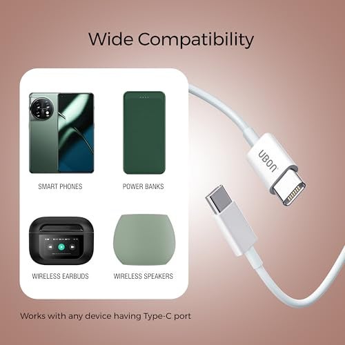 UBON OG Series WR71 Type C to Type C Cable 1mtr Fast Charging Premium Cable | 5000+ Bend Test for Smartphones,Tablets,Laptops & Other Type C Enabled Devices, 480Mbps Data Sync (White) - Image 4