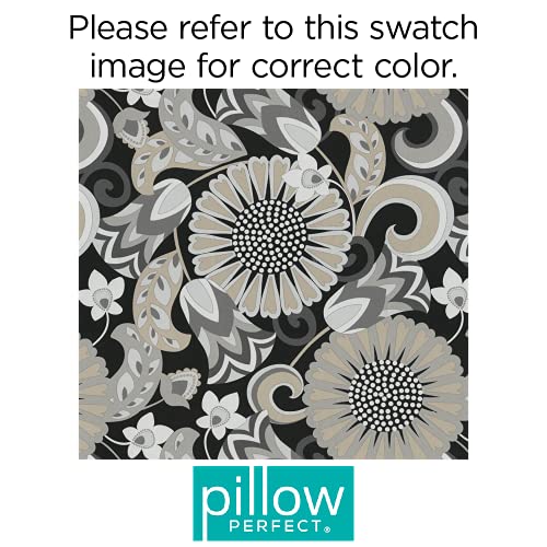 Pillow Perfect Floral Indoor/Outdoor Solid Back 1 Piece Square Corner Chair Cushion with Ties, Deep Seat, Weather, and Fade Resistant, 36.5" x 18", Black/White Sophia, 1 Count - Image 2