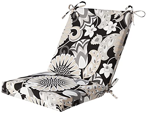 Pillow Perfect Floral Indoor/Outdoor Solid Back 1 Piece Square Corner Chair Cushion with Ties, Deep Seat, Weather, and Fade Resistant, 36.5" x 18", Black/White Sophia, 1 Count - Image 4