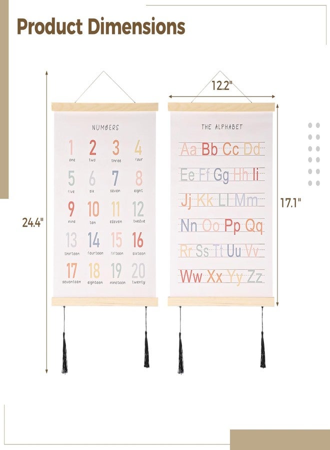 Homaisson Alphabet Tapestry, Number Poster For Toddlers Wall, Abc Posters For Toddlers,Wooden Wall Scrolls with Canvas And Tassels, Alphabet Banner Wall Hanging Decorf or Kid Playroom Nursery - Image 4
